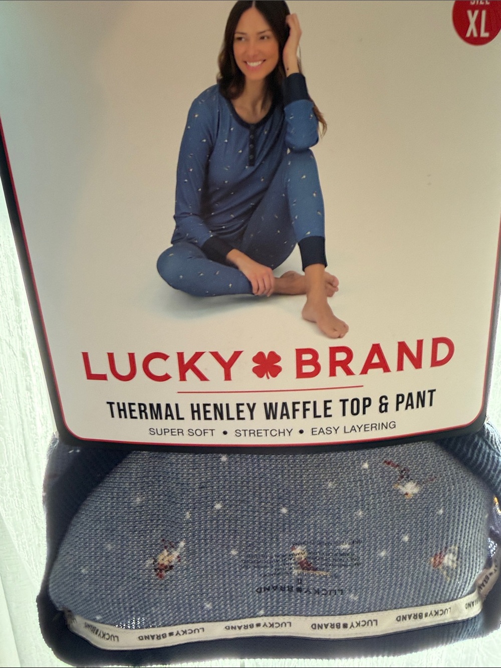 Lucky Brand Blue Thermal Henley Waffle Top & Pant Set